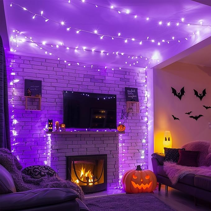 JMEXSUSS 400 LED Purple Christmas Lights Indoor Outdoor, 132 ft String Lights Plug in with Remote, 8 Modes Purple Christmas Tree Lights for Garden Patio Party Christmas Decoration (Pack of 2)
