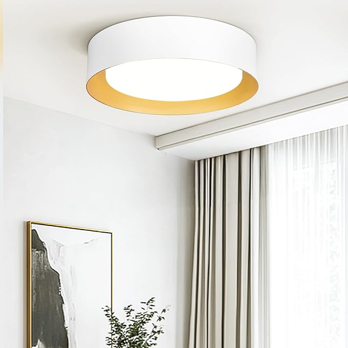 AUTELO 16" Ceiling Light, LED 5CCT Flush Mount Ceiling Light, White Light Fixtures Ceiling Mount fo with Frosted Glass in White Finish for Bedroom, C3336-40 WH LED