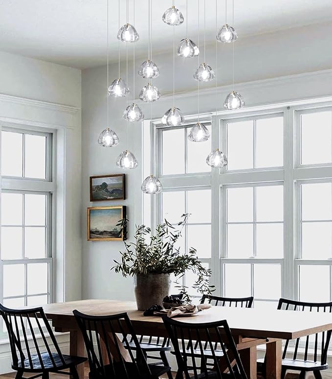 W27.6 x D11.8 x H118 Rectangular Glam Chandelier Bubble Crystal Ceiling Pendant Lights Dimmable High Ceiling Chandeliers Fixtures Adjustable Long Lights Antique Gold