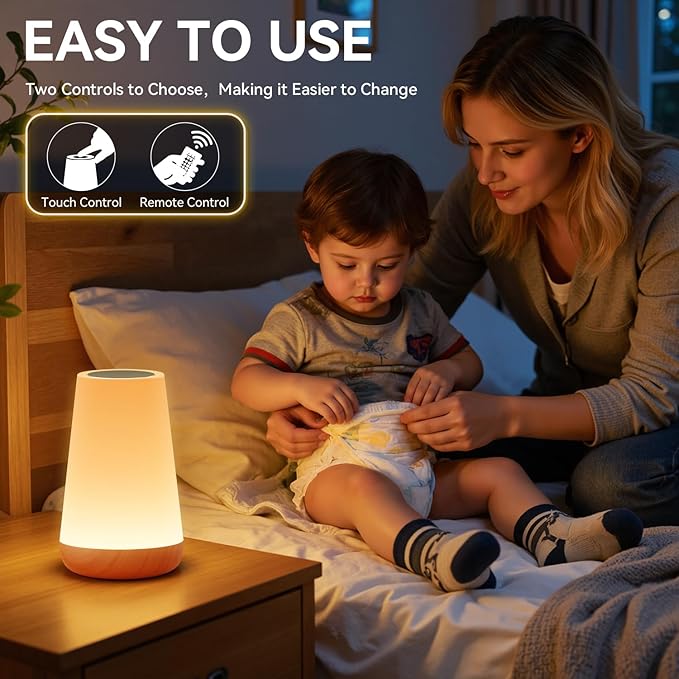 Auxmir LED Night Light Bedside Lamp Touch and Remote Control Dimmable Tabletop 13 RGB Colors Changing 5 Brightness Adjustable Rechargeable Portable Lamp for Baby Kids Nursery Bedroom Bathroom Camping