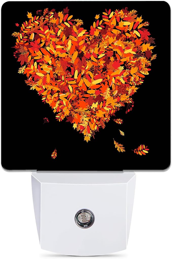 Autumn Art Hearts Night Light Plug in Wall Lamp Smart Dusk to Dawn Sensor for Home Decorative, Kids Room Bedroom Bathroom Kitchen Hallway Gifts