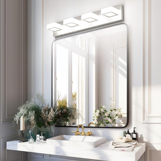 Ralbay 5 Color Temperature Brushed Nickel Vanity Lights for Bathroom Dimmable Acrylic Modern LED Bathroom Lighting Fixtures Brushed Nickel
