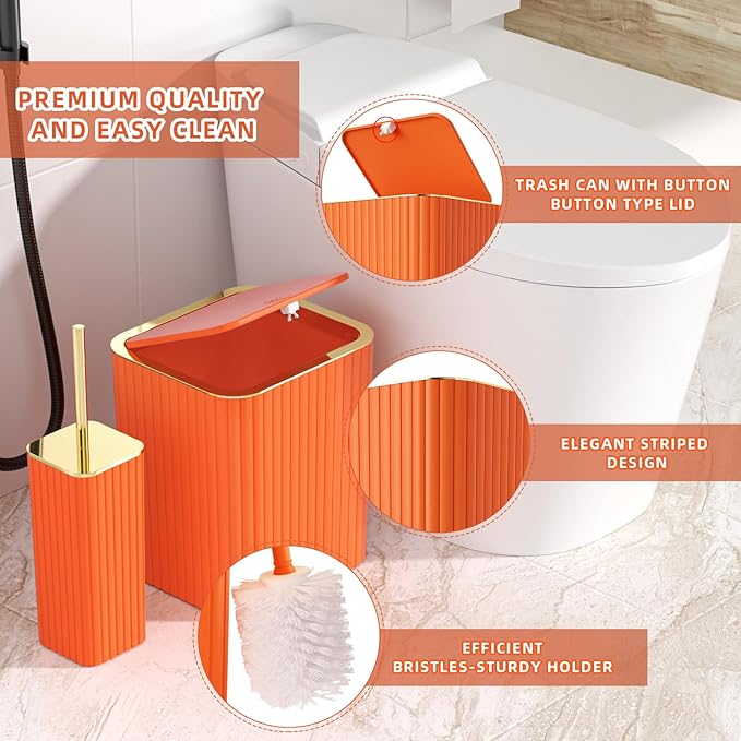 XLHOMO Bathroom Accessories Set - Gorgeous Bathroom Set, 10PC Orange Bathroom Accessory Set, Orange Bathroom Sets, Toilet Brush, Trash Can & Soap Dispenser