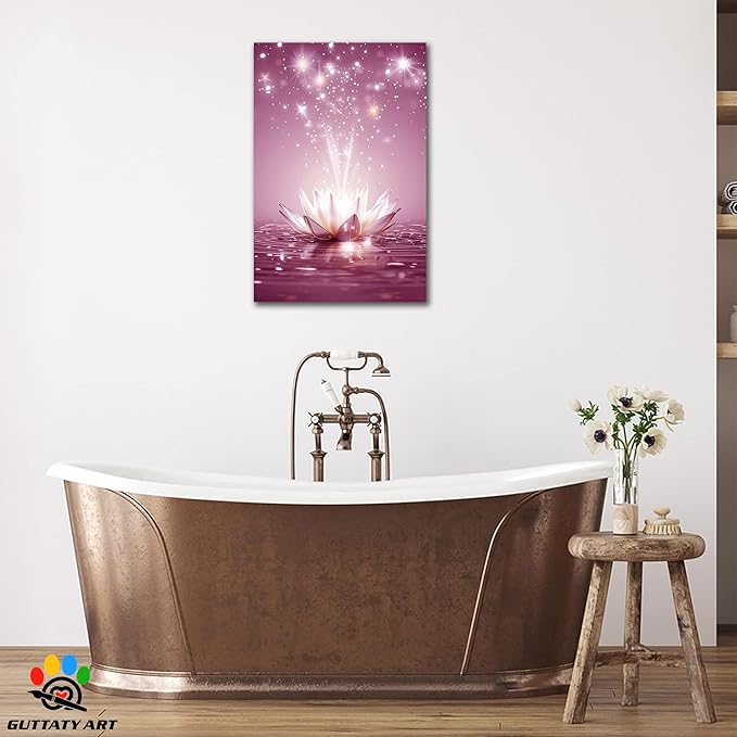 Zen Lotus Floral Pictures Wall Art, Water Lily Bloom Picture, Lotus Flower Canvas Art Print, Calm Relax Poster, Spiritual Zen Flower Print for Zen Office Decor Meditation Poster18x24 inch