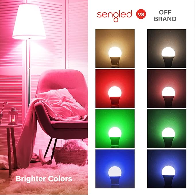Sengled Alexa Light Bulb, 100 Watt Equivalent Bluetooth Mesh Color Changing Light Bulb, Smart Bulbs That Work with Alexa Only, Dimmable A19 E26 RGB Light Bulbs 1500LM, CRI>90, No Hub Required, 4 Pack