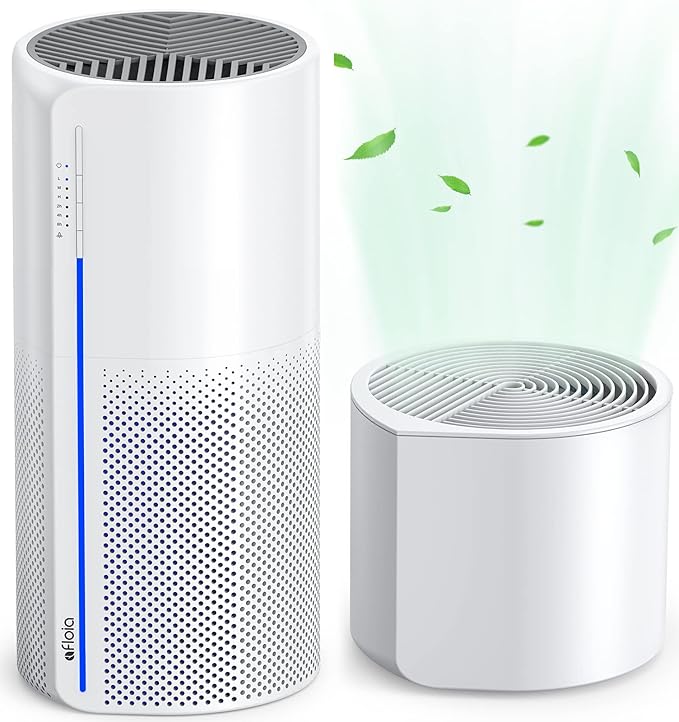 Afloia 2 IN 1 Air Purifier with Humidifier Combo, 3-Stage Filters for Home Allergies Pets Hair Smoker Odors, Evaporative Humidifier, Auto Shut Off, Quiet Air Cleaner with Seven Color Light,White