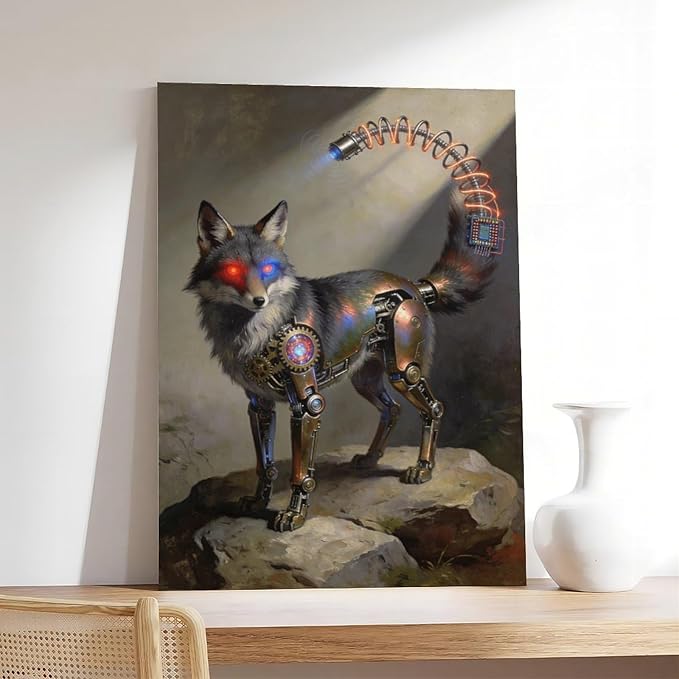 Framed Steampunk Fantasy Wall Art for Modern Living Room TV Wall Futuristic Industrial Style Decor Statement Artwork 20x30inch(50x75cm)