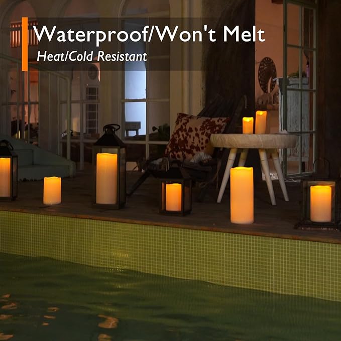 Homemory 12" x 5" Large Waterproof Outdoor Flameless Candles with Remote Control and Timer, Battery Operated Flickering LED Pillar Candles for Outdoor Larterns, Porch, Long Lasting, Set of 2