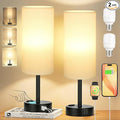 White Bedroom Lamps Set of 2-3 Way Dimmable Touch Table Lamps with USB C and A Ports, Bedside Lamps for Nightstand with AC Outlet, Small Desk Lamps with Black Base for Office Hotel