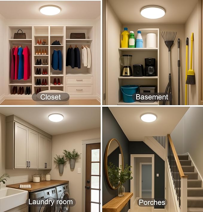 Flush Mount LED Ceiling Light Wired, 9 Inch 18W, 5 CCT 2700/3000/3500/4000/5000K, Brightness Settable 1800LM Surface Mount Closet Light for Stair Hallway Laundry Porch, White