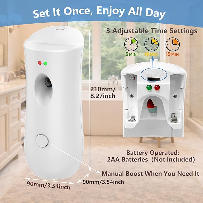 Automatic Air Freshener Spray Dispenser (2-Pack) Wall Mounted or Free Standing, Commercial and Home Use, Multiple Time Scent/Mist Release Settings for Room/Restroom Sprayer (White1101)