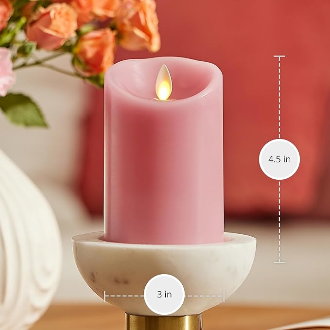 Luminara Blooming Mauve Garden Pillar Candles - Flameless Real-Flame Nature-Inspired Battery Operated LED Decor - Spring Summer Collection - 3" x 4.5"