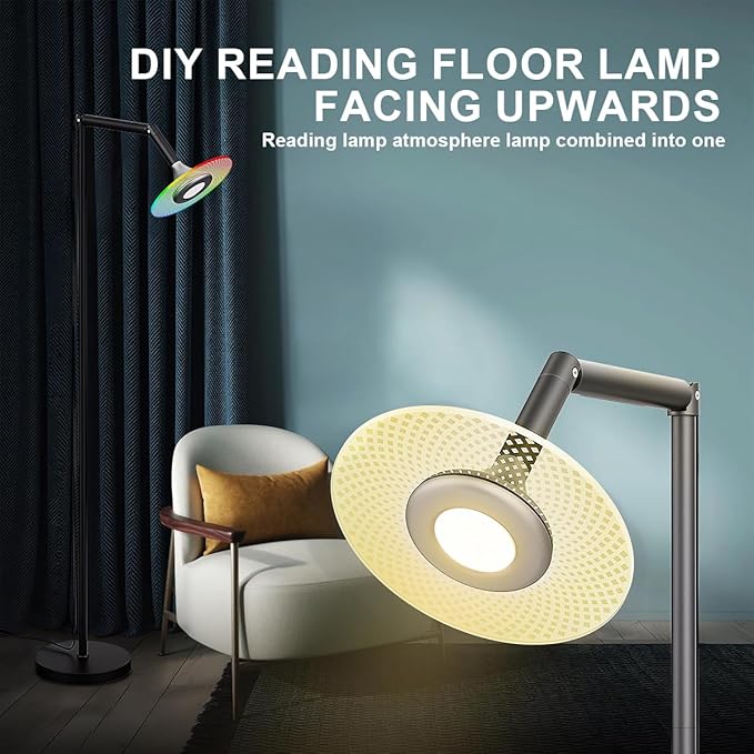 Smart Floor Lamp, 70in RGB Living Room Floor Lamp with App & Remote Control, 180° Adjustable Head, Stepless Dimming & Color Changing for Bedroom, Office