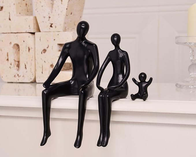 Quoowiit Black Bookshelf Decor Family Sculpture, Abstract Art Ornament Coffee Table Decor, Modern Aesthetic Family Figurine Decoration for Home Office Shelf Table Desk Living Room Set of 3