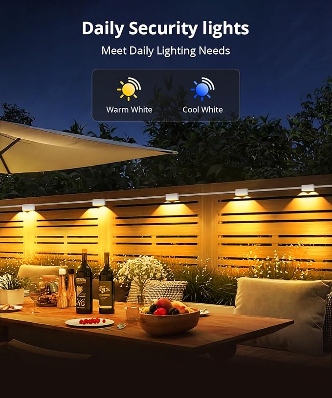 Outdoor Deck Lights 24 Packs, Smart RGBCW Fence Light, 100+ Scene Modes, Dual Lens LED String Lights with APP/Voice/Remote Control, IP65 Waterproof for Halloween Christmas Decor, 157ft White