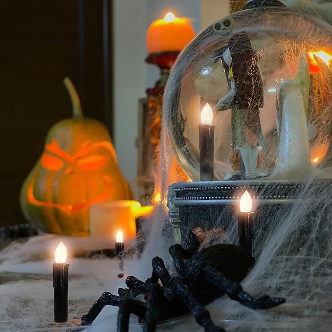LED Candlesticks Short Taper Candle, 4inches Battery Operated Chandelier Halloween Black Flameless Candles Mini Remote Candle Sticks for Harry Potter Party Home Decor,10pcs-BL