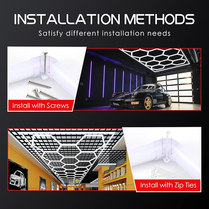 LED Hexagon Garage Light - Super Bright 900W 108000LM Car Detailing Shop Ceiling Lights Lighting System for Home Gym Workshop Basement Warehouse 45CM/Lamp Tube