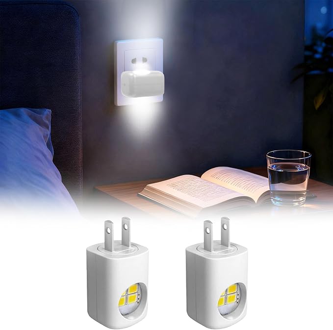 LED Wall Socket Night Light,Plug-in Night Light Motion Sensor,Mini Plug-in Energy Efficient Compact Nights Lamp Automatic Soft Warm White,360° Adjustable for Bedroom Bathroom Stairs Hallway (White)
