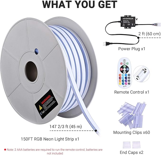 DELight AC 110-120V Waterproof IP65 Window Display RGB 150ft Double-Side Neon Rope Lights with Remote Control & APP Music Sync Dimmable Cuttable Flexible LED Strip Lights Outdoor DEL-D150R