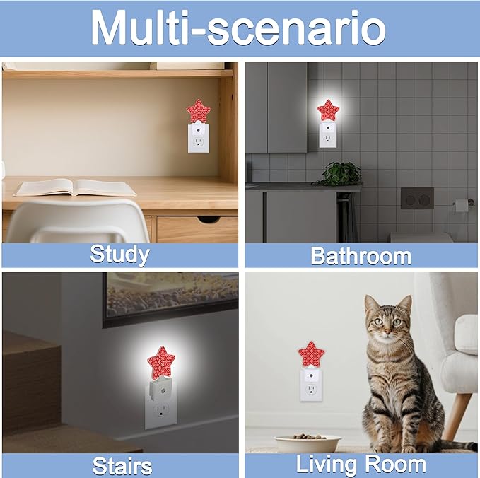 Red Christmas Snowflakes Dusk to Dawn Star Night Light,Winter Smart Sensor Nightlight for Bedroom Kitchen Hallway Stairs,Plug-in Energy Efficient Decor Desk Lamp Women Men Gifts
