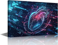 TUMOVO Futuristic Technology Paintings Wall Art Futuristic Blue Circuit Board Background Canvas Art Wall Decor Decoration For Wall Art Work for Wall Decor Living Room Bedroom 24" Wx36 Hx1 Panel