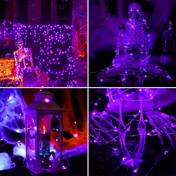RUICHEN Plug in Fairy String Lights with Switch, Waterproof 66 Ft 200 LED Copper Wire Firefly Lights for Christmas, Parties, Wedding, Ceiling, Craft, Vases, Purple