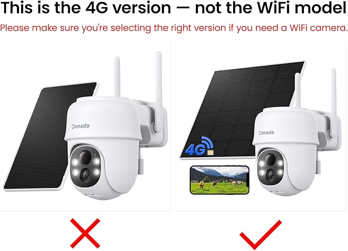 Cinnado 4G LTE Cellular Security Camera-No WiFi Outdoor Camera Wireless with 5W Solar Panel, 2K 360° Color Night Vision, PIR Motion, TF Card Storage, Works with Alexa, SIM Card Included, B6 4G 1P