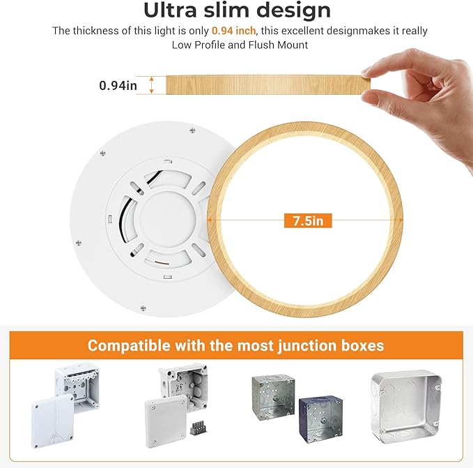 slochi 1 Pack Flush Mount Ceiling Light, 3000K-4000K-6500K Ceiling Light Fixture 7.5Inch, Ultra Thin Round White Flat led Lights for Bathroom Hallways Closet Laundry Bedroom Kitchen