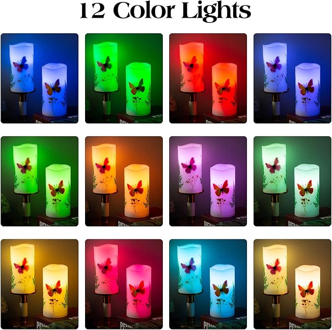 Flameless Candle with Remote Control, Battery Operated LED Candle Color Changing Electric Candles, with Flickering Timer Dimmer Feature, Christmas Home Decorations, 3 x 6 inches, Set of 2
