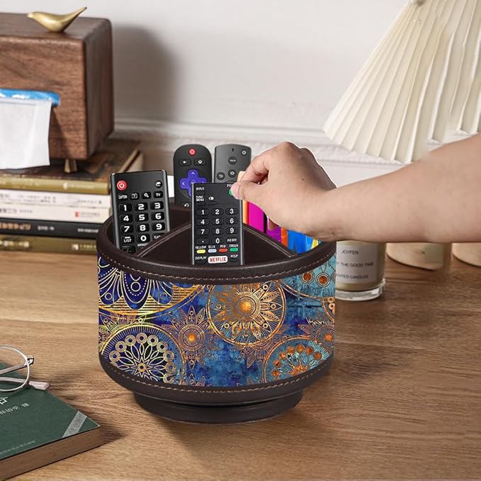 Pen Holder for Desk Organizers and Accessories, 360 Swivel TV Remote Control Holder for Table, Nightstand Organizer Caddy for Office Supplies/ Media Controllers, Bedside Decorations for Living Room