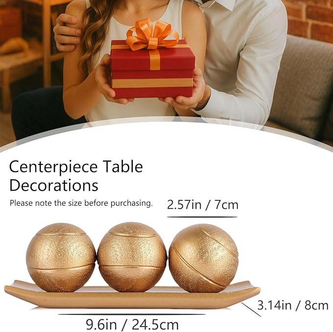 XMGZQ Small Decorative Tray and Orbs Balls Set,Gold Decorative Balls with Centerpiece Bowls for CoffeeTable,Living Room,TV Stand,Center Pieces Decoration for Table,Centro de Mesa de Comedor (Gold)