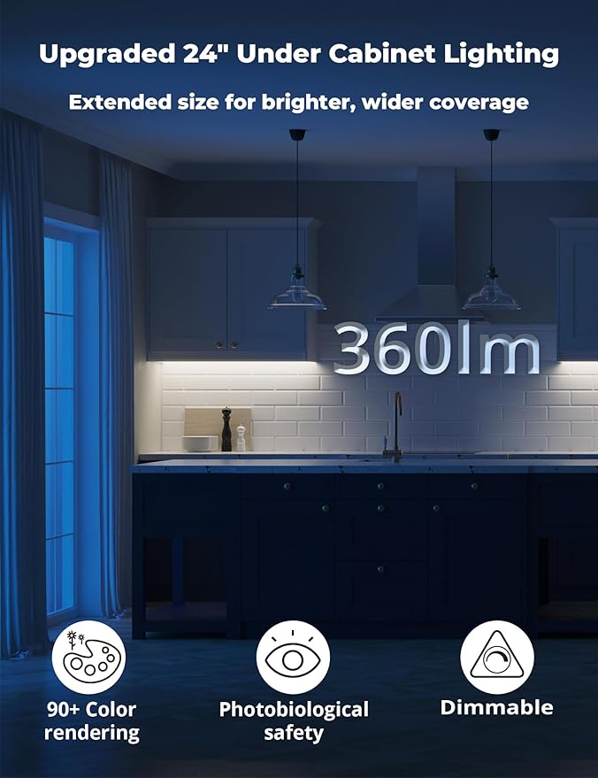 23.6in Under Cabinet Lighting, 101-LED, Dimmable, Rechargeable 4400mAh Battery, Indoor Wireless Motion Sensor Closet Light for Kitchen, Counter, Wardrobe (Silver)-2 Pack