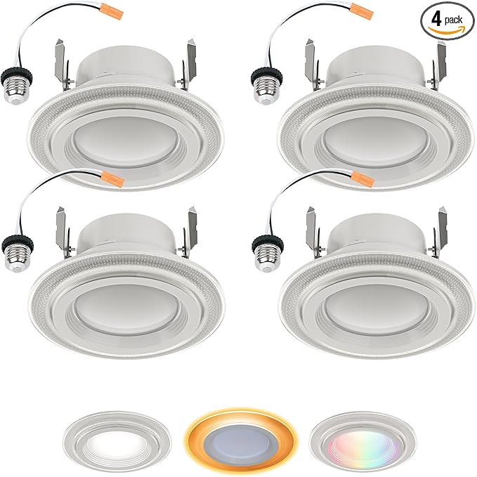 HALO 4" Dual Zone Smart Wi-Fi Recessed LED Light Powered by WiZ Pro 4-Pack, Dimmable Full Color w/SpaceSense, Smart Home Ready RLWZDZT4-4PK