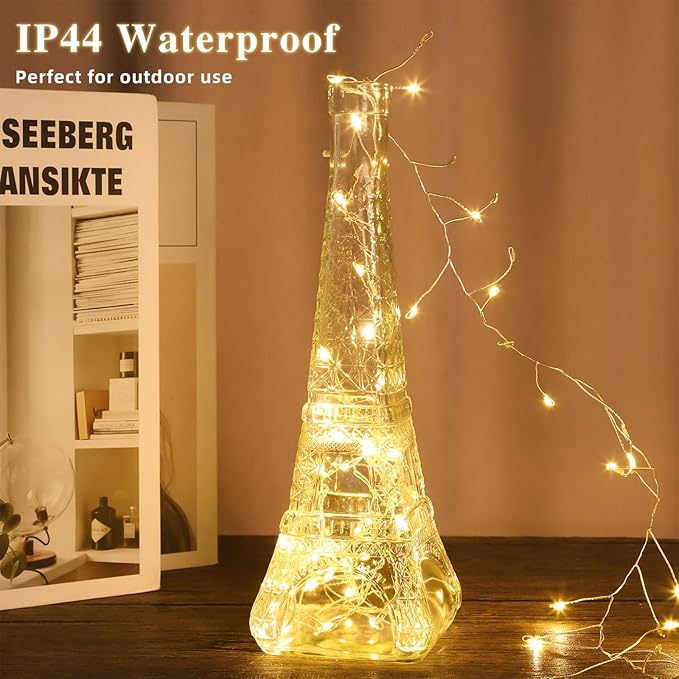 Firecracker Fairy String Lights 2 Pack 10 FT 120 LEDs, Warm White Battery Operated Twinkle Cluster Lights with Romte & 8 Modes, Waterproof for Mirror, Headboard, Table Decor, Wreath, Indoor Party