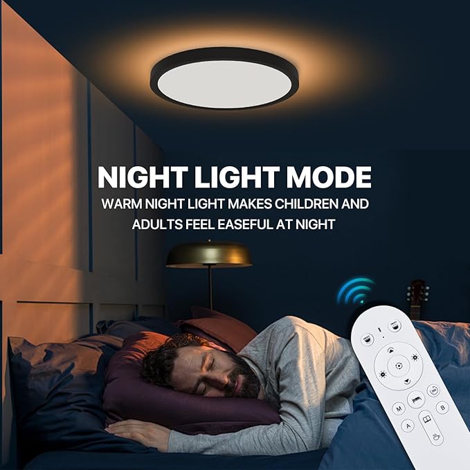 4Pack Dimmable LED Flush Mount Ceiling Light Fixture with Remote Control, 24W 2400LM, 12Inch, 2000K Warm Night Light & 3000K-6500K, Modern Super Slim Ceiling Lamp for Bedroom Kitchen, Black
