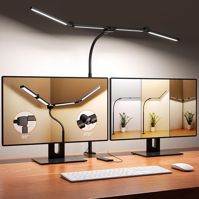 LED Desk Lamps for Home Office,Smart Adjustable Swing Arm Desk Lamp with Clamp,Gooseneck Tall Clip on Desk Light for Sewing,Reading,Drawing,Workbench,Study,Screen,Crafting,Monitor Architect,Computer