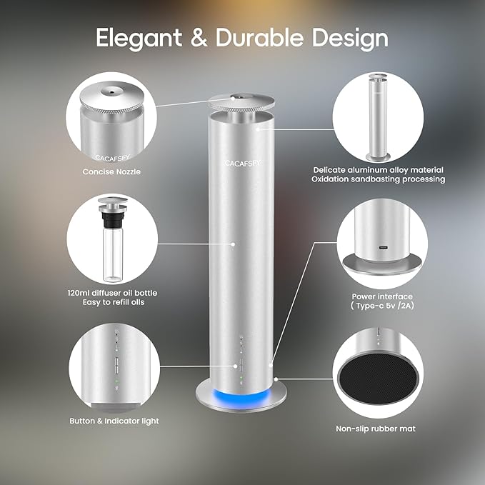 The CACAFSFY Waterless Scent Diffuser Starter Kit - 1000 Sq Ft Coverage, Hotel Scent Diffuser, Essential Oil Diffuser Large Room, Included 2x120ml Scent Oils, Remote Control,Cold Air Diffuser