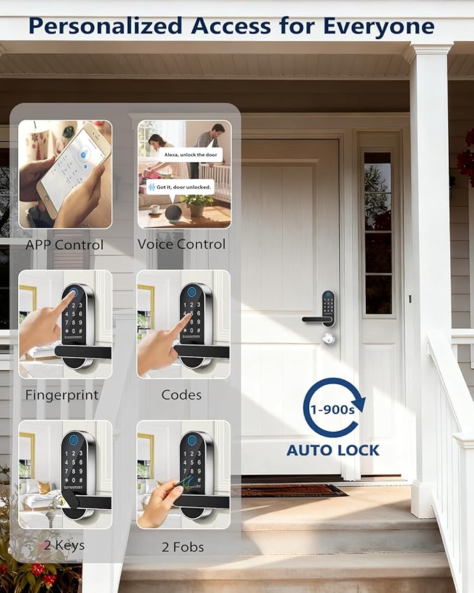 Keyless Entry Door Lock, Fingerprint Door Lock with Handle, Smart Locks for Front Door and Bedroom, WiFi Electronic Locks, App Remote Control, Digital Keypad with Knob, Auto-Lock