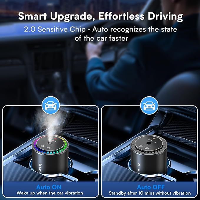 Smart Car Air Freshener, New Ultrasonic Car Diffuser, Star Projector & RGB Voice-Activated, 5S Full Odor Clean, 3 Mode & Auto On/Off, 50ML Refillable Scent Long Lasting Up to 135 Days - Ocean