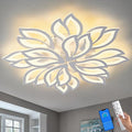 HuixuTe Modern White Flower Ceiling Light Fixture, 30 Inch Dimmable Flush Mount with 12 Leaves, Low Profile for Living Room, Dining Room, Bedroom