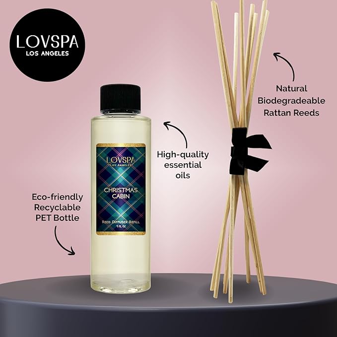 LOVSPA Christmas Cabin Diffuser Oil - Holiday Essential Oils for Diffuser Refill & Air Freshener Room Spray - Long-Lasting & Natural Home Fragrance, Scented Oil for Diffusers, USA Made, 4oz