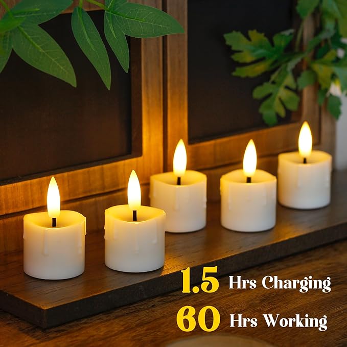 Rechargeable Flameless 1.6" x2.5" Tea Light Candles with Remote & Type-C Charging Cable, Timer LED Flickering Ivory Plastic 6pcs Mini Dripping Wax Votive Tealight