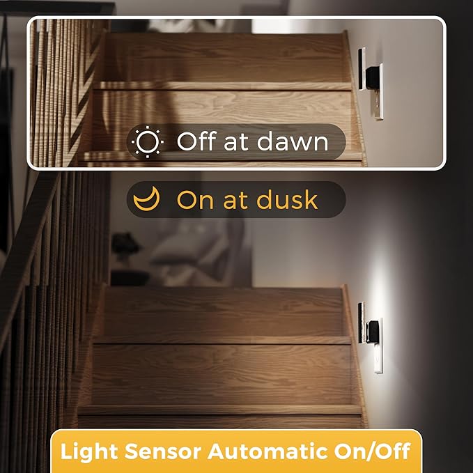L LOHAS LED Night Lights Plug Into Wall, 2 Pack Night Light with Dusk-to-Dawn Sensor, Dimmable Decorative LED Nightlights, 0-100LM 5000K Adjustable Brightness for Bathroom, Hallway, Bedroom,Stairway