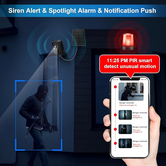 Security Cameras Wireless Outdoor, 2K WiFi Cameras for Home Security with Solar Panel Battery Powered AI Motion Detection Spotlight Siren Alarm Surveillance Home Security Cameras-Black Grey Solar Cam