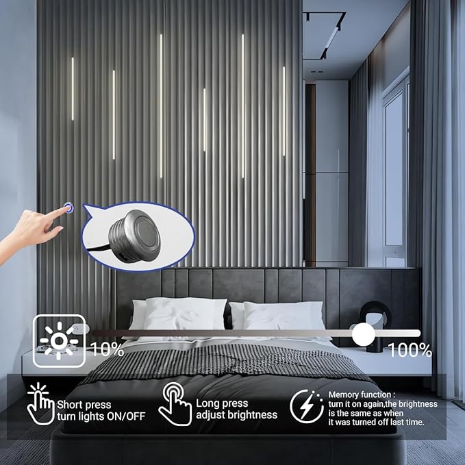 HAMRVL Wood Slat Wall Panels LED Recessed Lighting - 6pcs DC12V Adhesive Acoustic Panel Lights with Touch Switch, 4000K Natural White LED Light for Wood Wall Panels, Headboard, Under Cabinet Lighting