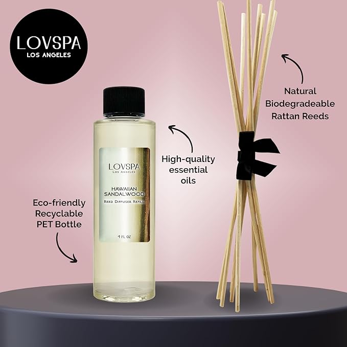 LOVSPA Hawaiian Sandalwood Diffuser Oil - Luxury Essential Oils for Diffuser Refill & Air Freshener Room Spray - Long-Lasting & Natural Home Fragrance, Scented Oil for Diffusers, USA Made, 4oz