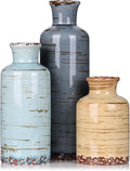 Ceramic Vase Set - 3 Small Flower Vases Home Decor, Modern Rustic Farmhouse Pottery Vases for Centerpieces, Living Room, Kitchen, Shelf, Bedroom, Bathroom, Fireplace, Table Shelf and Entryway Decor