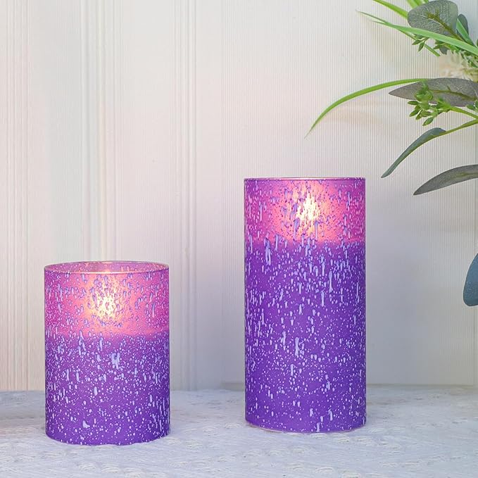 Mingfuxin Purple Flameless Candles with Remote, Set of 3 Indoor Halloween Candles Battery Operated, LED Fake Candles for Bedroom Home Wedding Tabletop Fall Decor