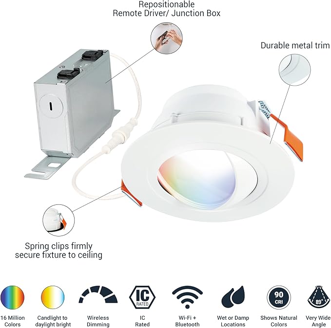 HALO 6” Smart Wi-Fi Canless LED Light Powered by WiZ Pro, Dimmable Full Color w/Adjustable Gimbal, SpaceSense, Smart Home-Ready - RAWZC610