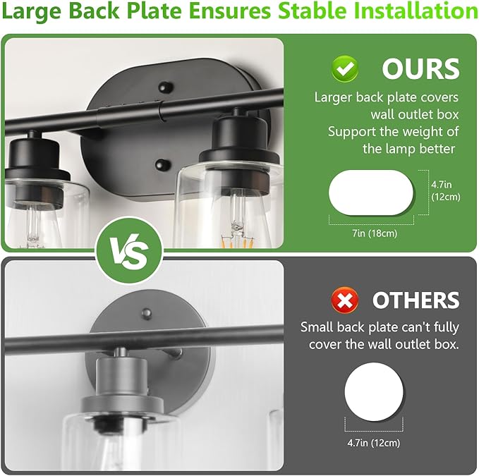 Ascher 4-Light Bathroom Light Fixtures, Modern Vanity Lights with Clear Glass Shade, Matte Black Wall Lamp for Bathroom Mirror Hallway Cabinet Porch